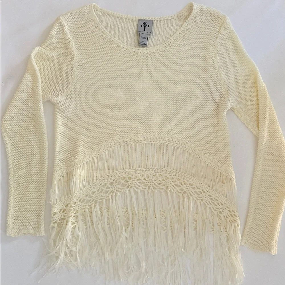Rain + Rose Sweater Ivory Knit Sweater with Fringe NWOT size Medium - Picture 6 of 9